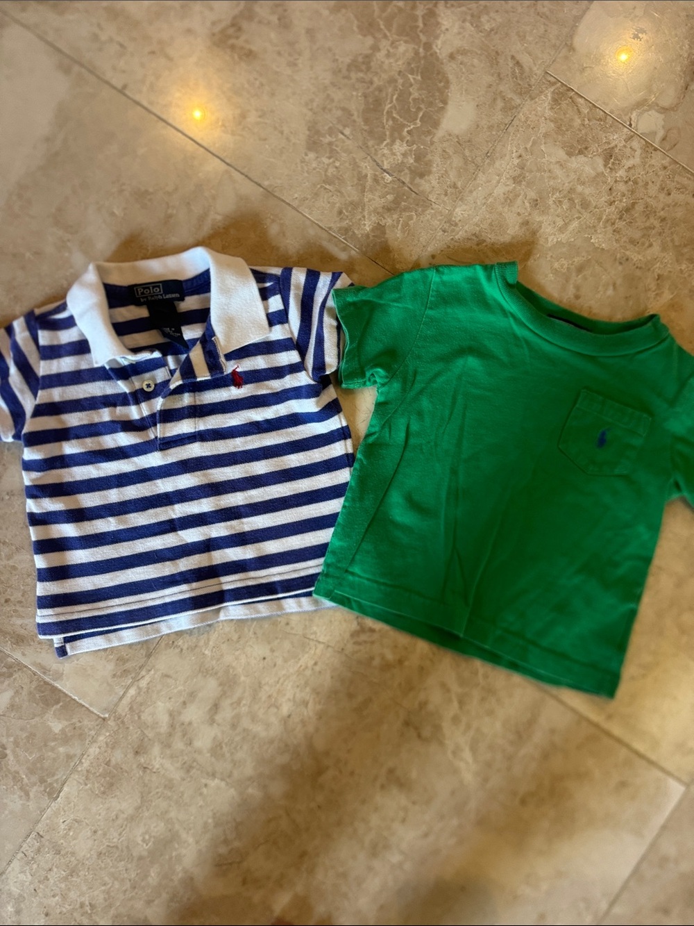 Polo by Ralph Lauren Blue-White Striped Polo & Green Pocket Tee Set